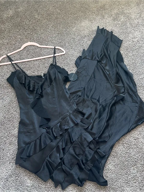 Elliatt Black Kyla Satin Ruffled Asymmetric Maxi Dress - Image 3