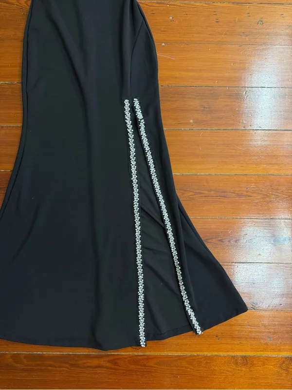 Lulu’s Absolutely Sensational Black Rhinestone One-Shoulder Maxi Dress Sz S 💚🍄 - Image 10