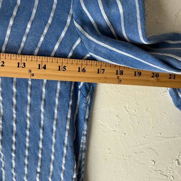 Anthropologie Size 8 Medium Blue Striped Viscose‎ Linen Blend Button Up Long Slv - Image 9