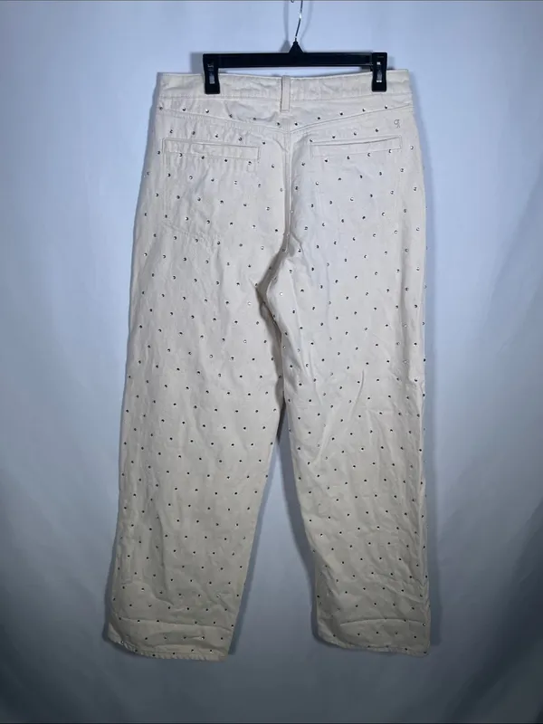 Pilcro Anthropologie Relaxed Wide Leg Cuffed Sparkle Jean Pant Cream 30 - Image 6