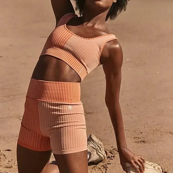 Free People Movement Striped‎ Mixing Papaya Color Block Orange Athletic Shorts - Image 2
