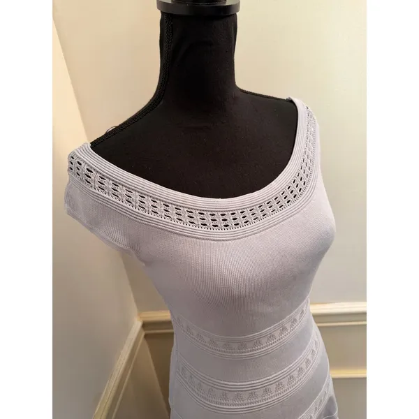 Eliza J Baby Blue Knit Off-The-Shoulder Fit & Flare Dress Pointelle Ribbed - Image 2