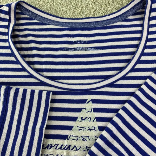 Victorias Secret Striped Long Sleeve Tunic Top Womens L‎ Blue White Loungewear - Image 2