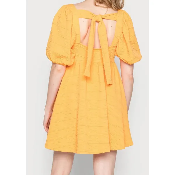 Free People Mini Dress Retail$108 Bow Textured Babydoll Yellow Size L NWT - Image 3