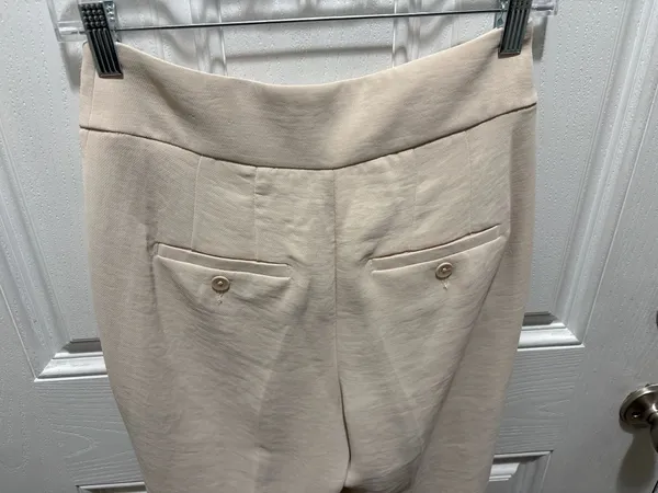 Express Women's Beige High Rise Ankle Trousers with Button Pockets Size 2R - Image 6
