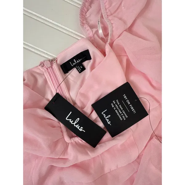 NWT Lulus Flirtatious Designs Light Pink Chiffon Balloon Sleeve Mini Dress Sz S - Image 4