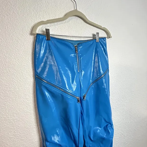 I. Am. Gia Isla Blue Zipper Pants Womens Size XS Rave Shiny Faux Leather - Image 7