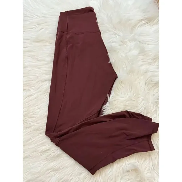 Lululemon Ruched Leg Workout Tight Leggings Wine 8 - Image 2