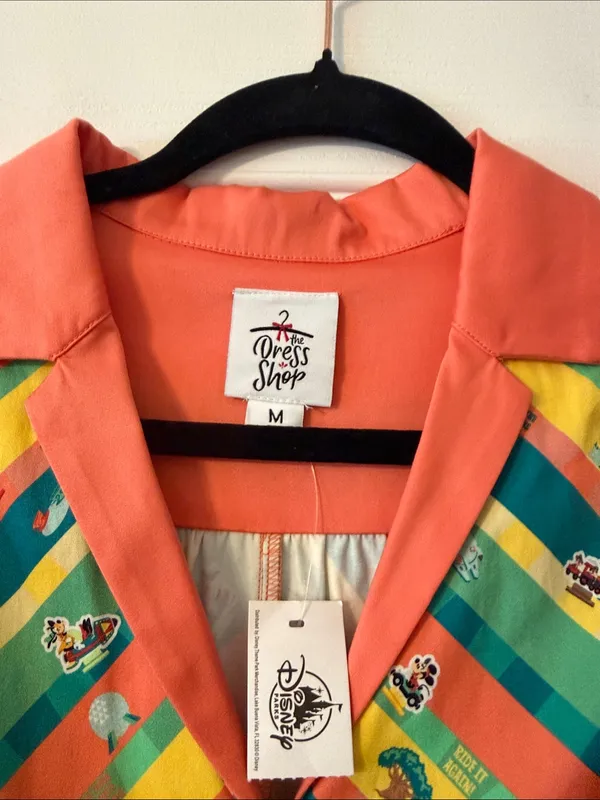 Disney Coral, Teal & Yellow Striped Fit-and-Flare Dress size M length 42” B32” - Image 3