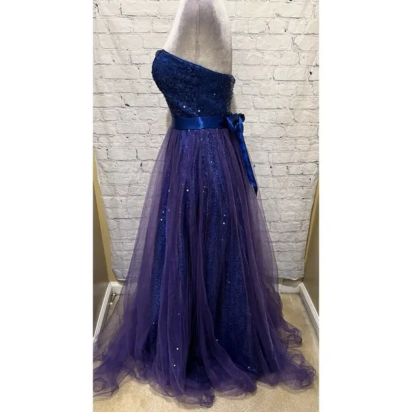 Cecily Brown Blue and Purple Sequin Strapless Prom Gown Formal Party Dress M - Image 3
