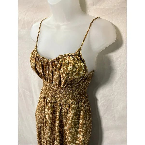 Old Navy Floral Cami Dress XS Brown Ditsy Print Smocked Midi Boho Cottagecore - Image 3