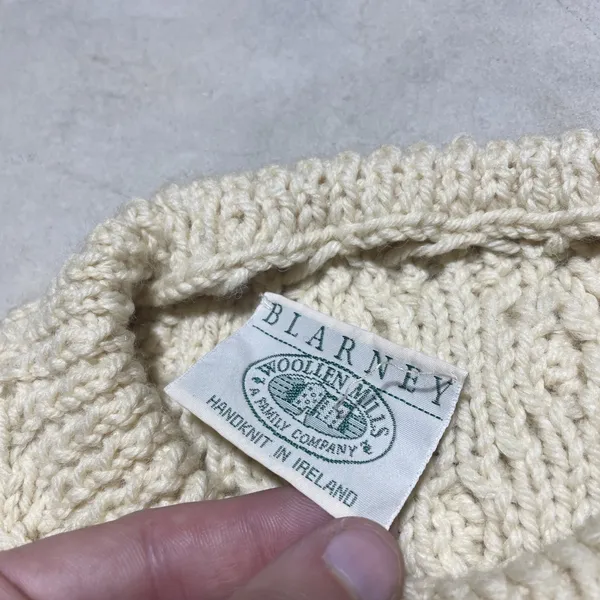Blarney Woollen Mills Aran Knit Sweater Cream Pure Wool Ireland Women's SZ M - Image 2