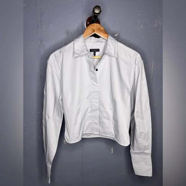 Rag & Bone Becca Crop Poplin Button-Up Shirt (Size Small) - Image 2