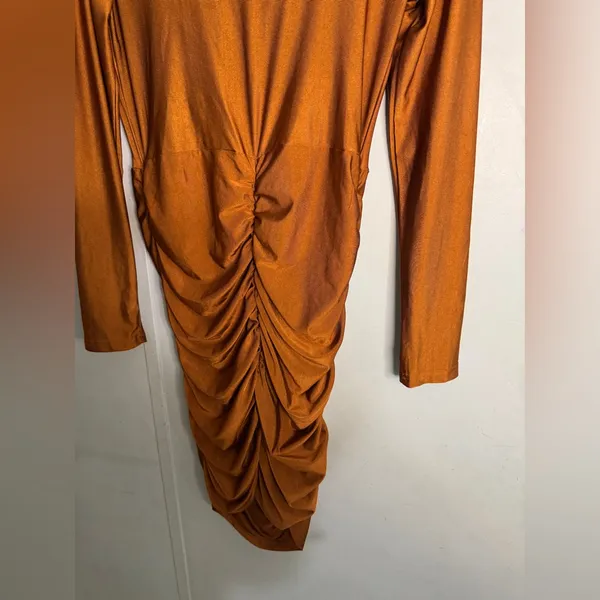 SHEIN Brown Ruched Bodycon Dress Cowl Neck Sleeveless - Image 5