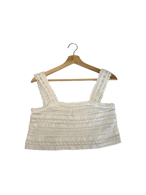 Aerie XS White Crochet Lace Crop Tank Top Square Neck Boho Festival Cottagecore - Image 4