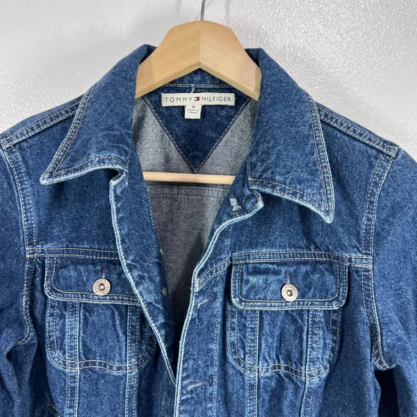 Vtg. 2003 Tommy Hilfiger Denim Jean Jacket Classic Blue Cotton Button‎ Up Medium - Image 6