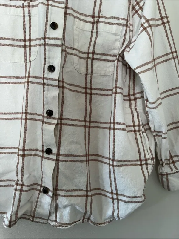 J crew White Brown Plaid Flannel Button Down Shirt Medium Preppy Coastal Western - Image 4