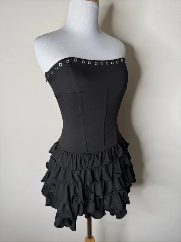 Outcast Black Ruffle Strapless Corset Lace Up Mini Dress - Image 5