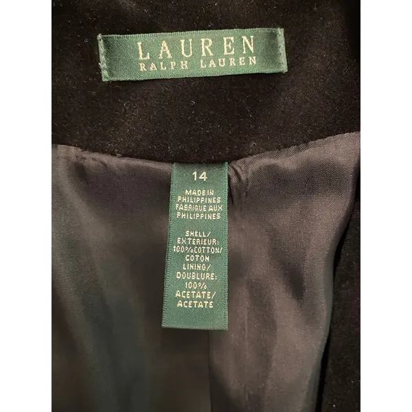 Lauren Ralph Lauren Black Velvet Blazer Jacket Cotton Size 14 Classic Party - Image 6