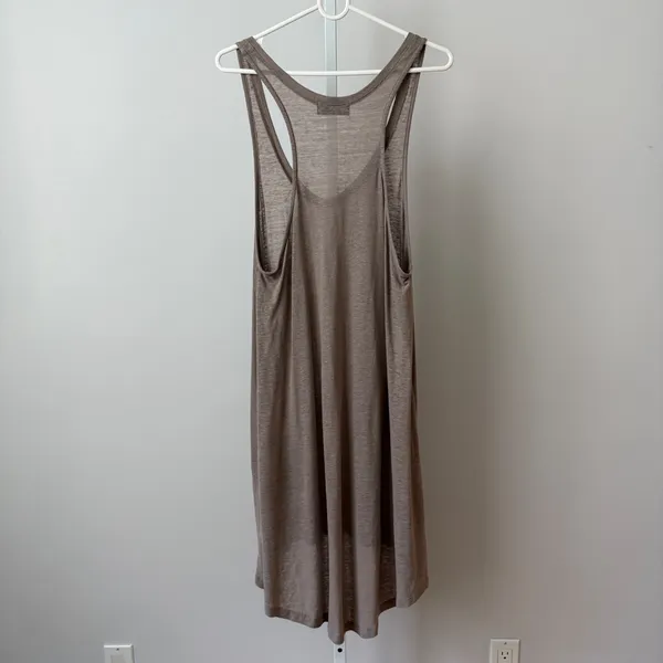REVIR Linen Relaxed Boho Beachy Slouchy High Low Racerback Tank Dress S/M Taupe - Image 3