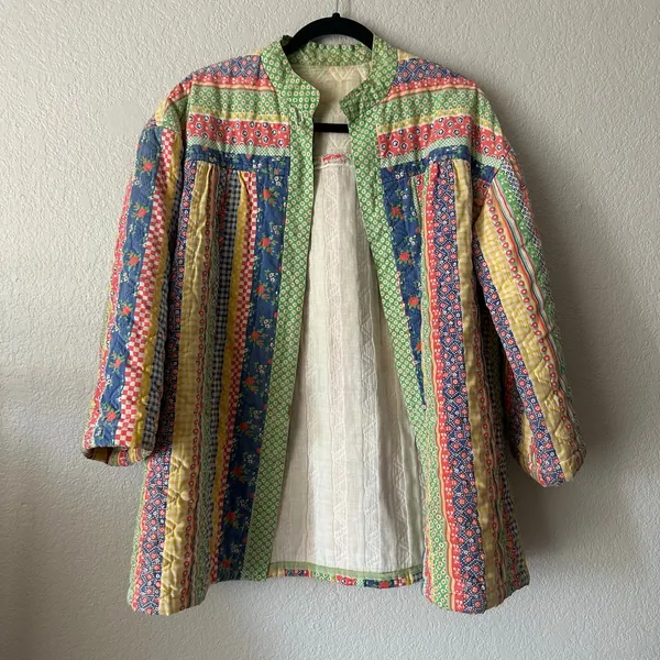 Handmade Quilted Patchwork Open Front 3/4 Sleeve Jacket - Image 2