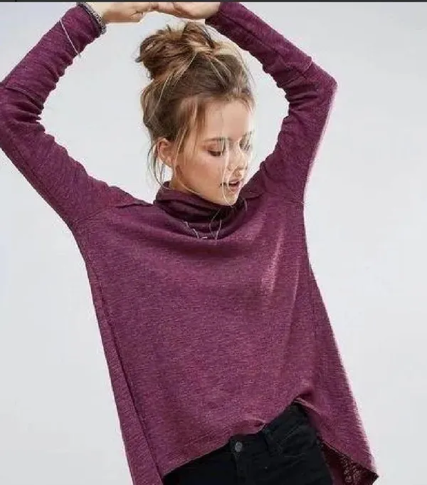 Free People Purple Size small flyaway split back turtleneck longsleeve raglan - Image 2