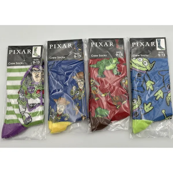 New Toy Story Crew Socks Woody Buzz Aliens Rex Slinky Dog Novelty Fun Lot of 4 - Image 2