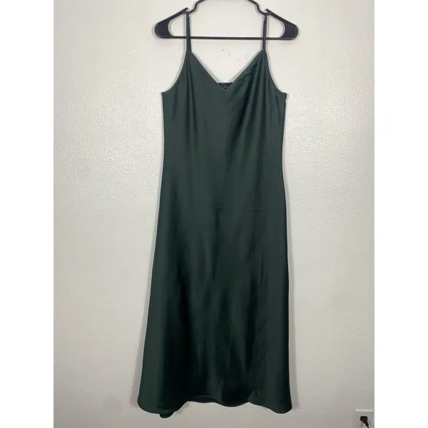 House of Harlow 1960 Green Satin V-Neck Slip Midi Dress Adjustable Straps M - Image 3