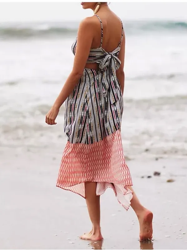 ANTHROPOLOGIE Women’s Stripped Print Asymmetrical Bare Cutout Maxi Dress Size S - Image 2