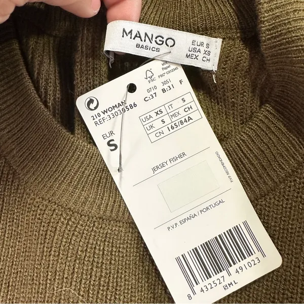 NWT Mango Women’s Crewneck Knit Sweater Longsleeve in Dark Olive S - Image 9
