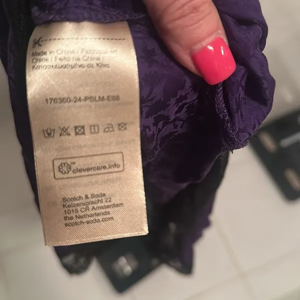 Scotch & Soda deep Purple Slip Dress slit Black Lace size 42 Shorter Length XL - Image 11