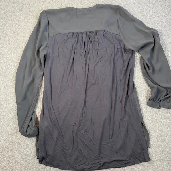 DR2 Women's Medium Charcoal Gray Pintuck Button Front Tunic Blouse Top - Image 11