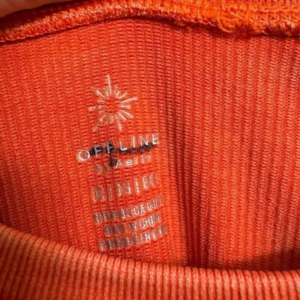Aerie OFFLINE Orange Seamless Cable Knit Crewneck Cropped Long Sleeve XL - Image 4