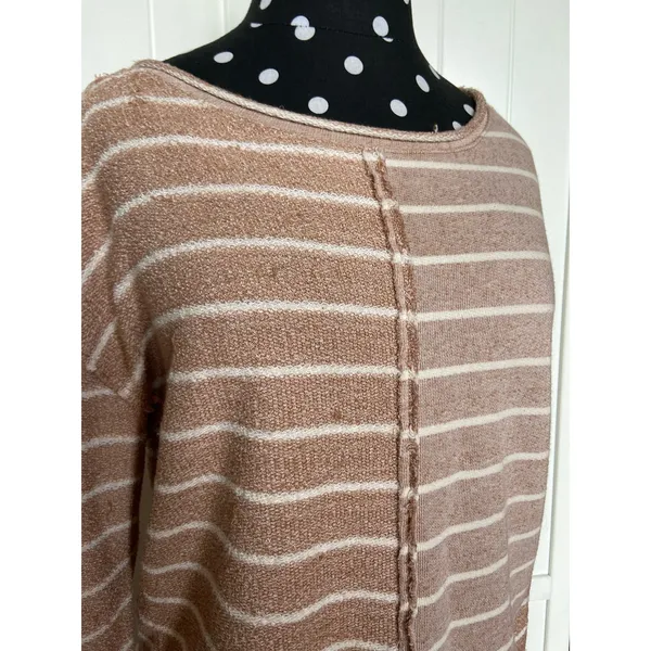 Anthropologie Womens Sweatshirt‎ Size XS Devin Textured Striped Tan Cream - Image 10
