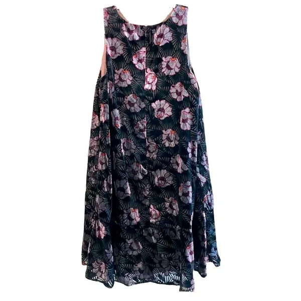 LOFT Iced Floral Velvet Swing Dress Black‎ Silver Red Women's Size Medium - Image 5