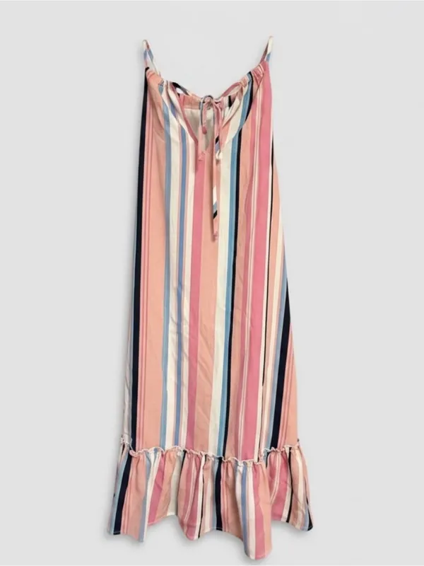 Listicle Pink, Blue & Cream Striped Ruffle-Hem Sundress - Image 3