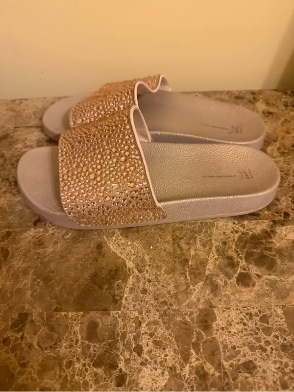 INC International Concepts Rose Gold Crystal Slide Sandals - Image 5