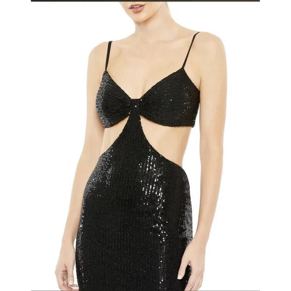 IEENA For Mac‎ Duggal 70130 Black Gown Size 4 Cutout All Over Sequin Sexy - Image 3