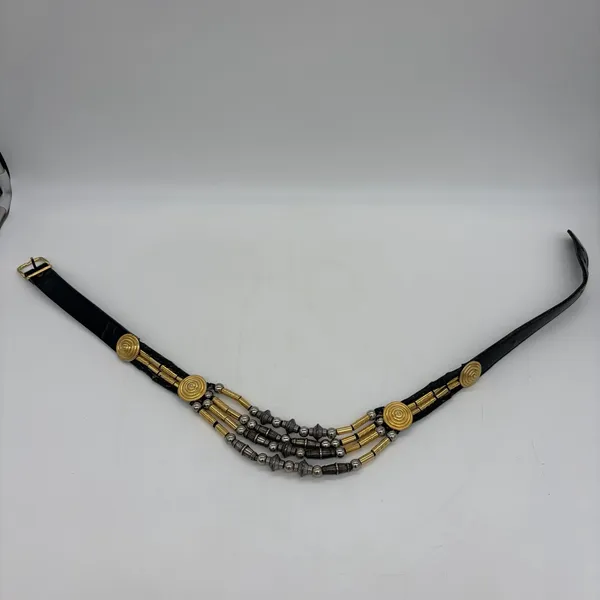 Vintage Avignon Womens M Belt Black Leather Silver & Gold Beading Boho Western - Image 15