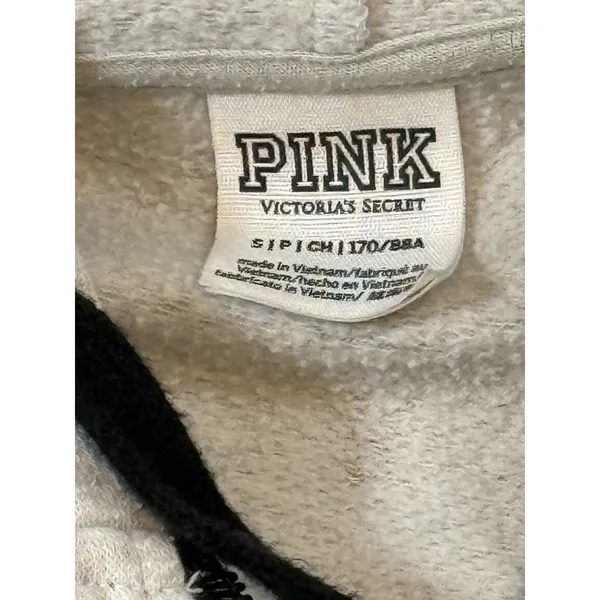 PINK Womens S Gray Black Fleece Cotton Blend Full Zip Hoodie Logo Colorblock - Image 2