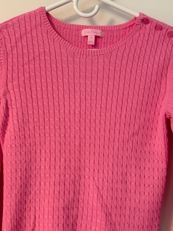 Lilly Pulitzer pink cable knit long sleeve sweater size medium preppy classic - Image 4