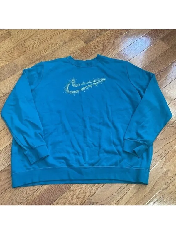Nike Women’s Oversized Crewneck Sweatshirt XXL Blue Glitter Swoosh Fleece - Image 4