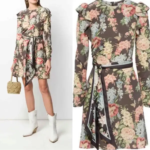 Zimmermann espionage ruched ruffle silk belted floral‎ dress - Image 2