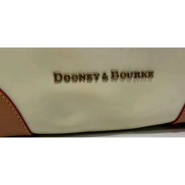 Dooney Bourke Cream Patent Leather Janine Shoulder Tote Satchel Tan Trim Bag - Image 6