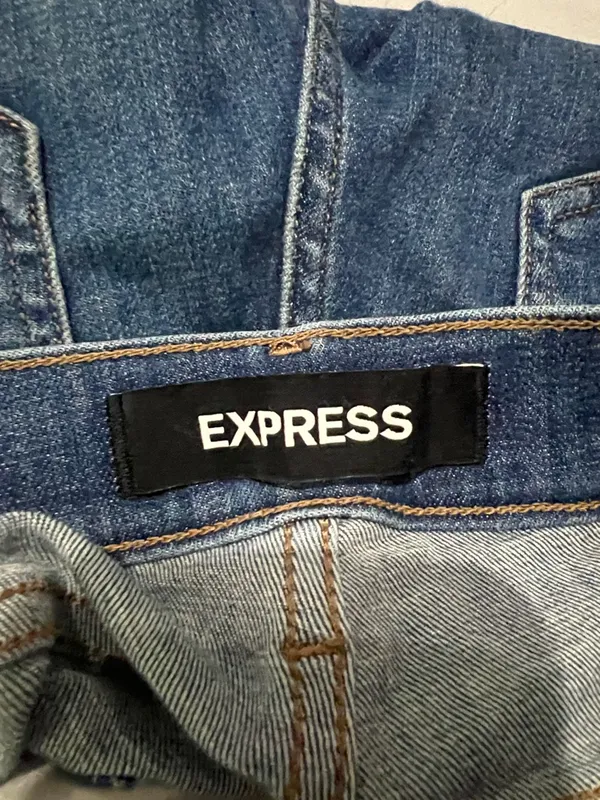 Express Blue Distressed Mid-Rise Cropped Skinny Jeans - Image 3
