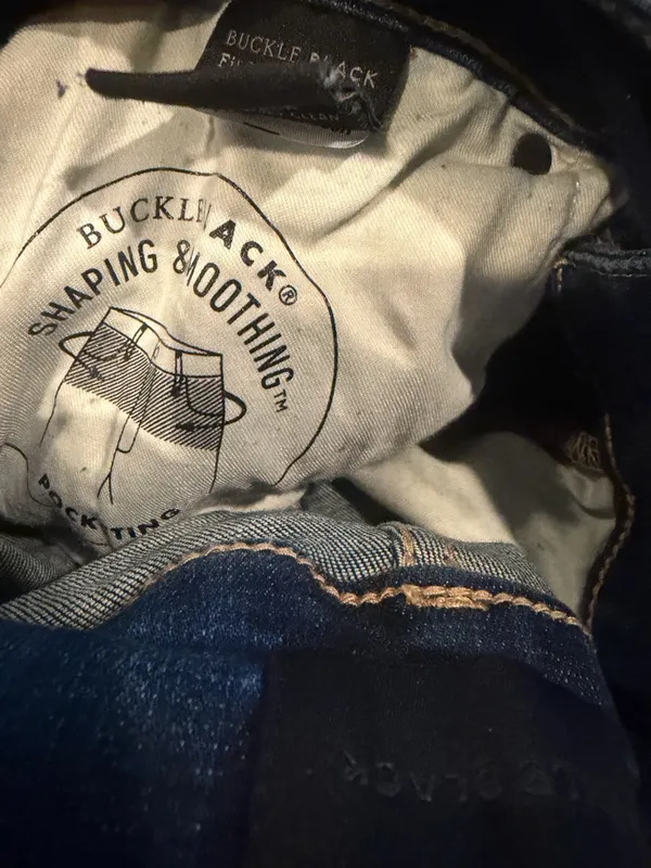 BKE Distressed Dark Blue Flare Jeans - Image 3