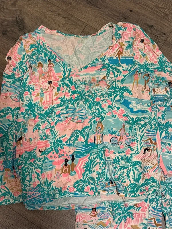 Lilly Pulitzer Pink & Teal Tropical Lounge Pajama Set - Image 2