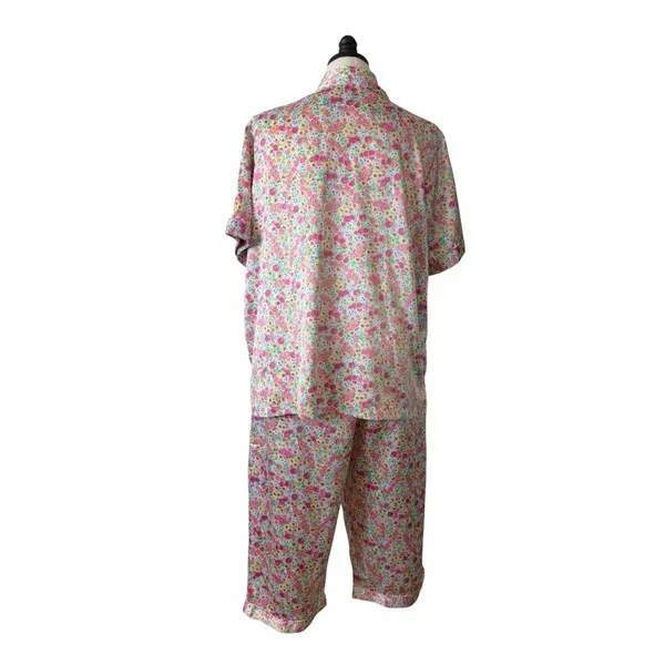 Cabernet Floral Satin Pajama Set XL Button Front Short Sleeve Lounge Sleepwear - Image 5
