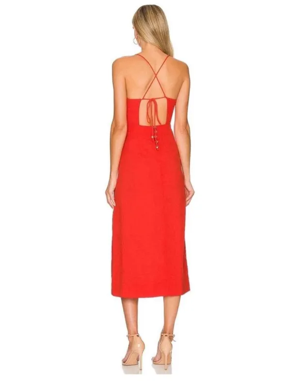 Free People Francesca Midi Dress in Bright Red - Image 3