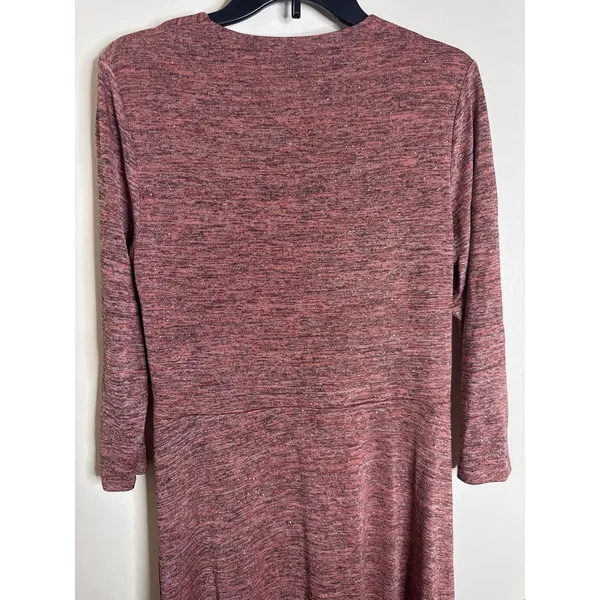 Anne Klein Space Dye Knot Front Midi Dress V-Neck 3/4 Sleeve Pink Combo L - Image 6